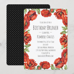 Red Poppy Polka Dot Birthday Brunch Invitation