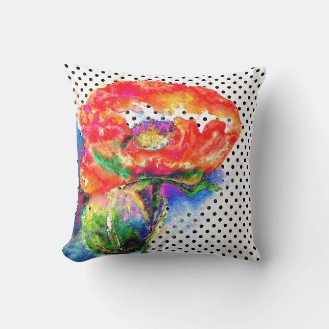 Red Poppy  polka-dots Cushion (Front)