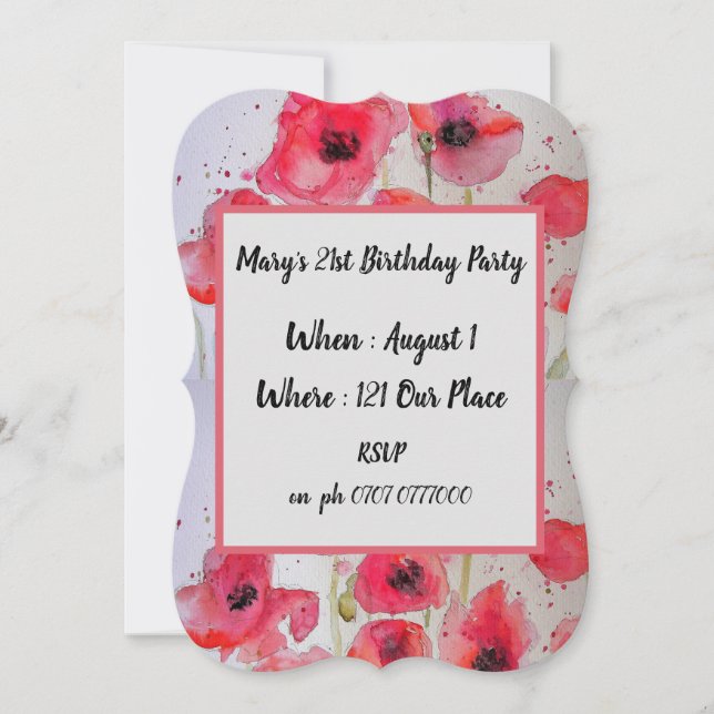 Red Poppy Poppies Floral 21st Birthday Invitation (Front)