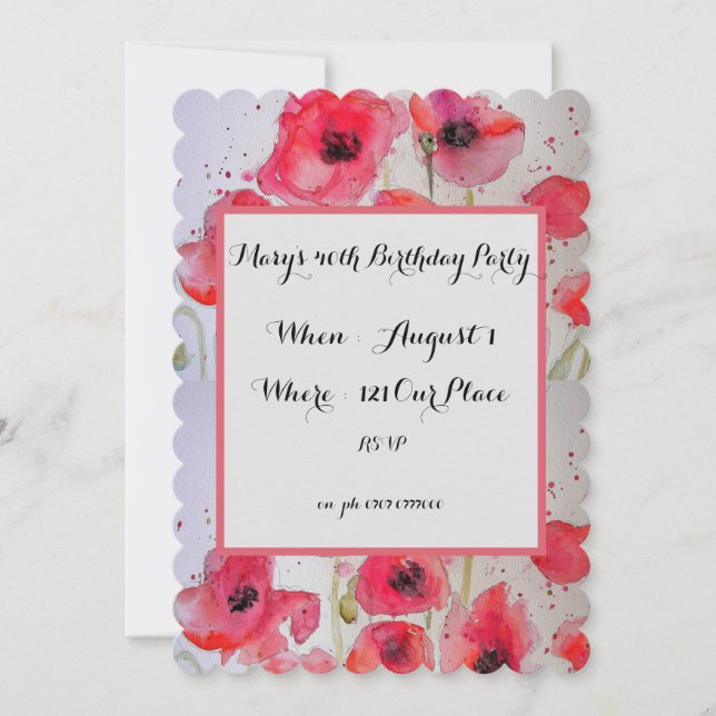 Red Poppy Poppies Floral 40th Birthday Invitation (Front)