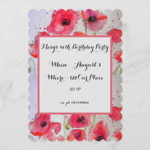 Red Poppy Poppies Floral 40th Birthday Invitation
