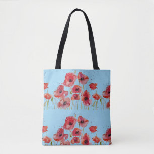Red Poppy Poppies floral Flower Light Blue Bag