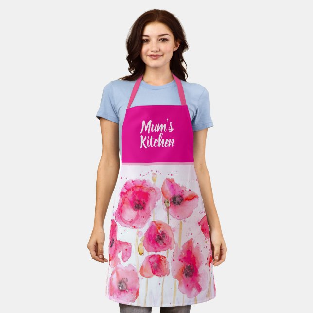 Red Poppy Poppies Flower Floral Watercolor Apron (Worn)