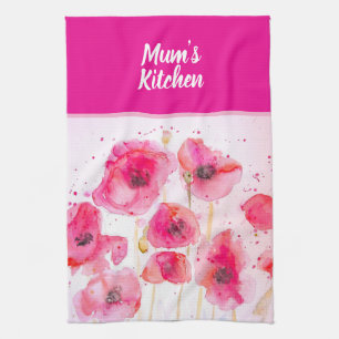 Red Poppy Poppies Flower Floral Watercolor Tea Towel