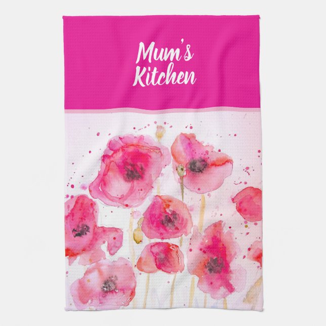 Red Poppy Poppies Flower Floral Watercolor Tea Towel (Vertical)