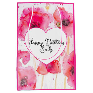 Red Poppy Poppies Flower Floral Watercolor Wife Medium Gift Bag