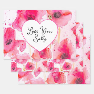 Red Poppy Poppies Flower Floral Watercolor Wife Wrapping Paper Sheet