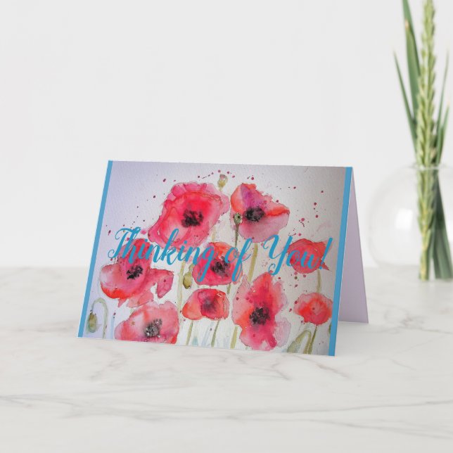 Red Poppy poppies flower Watercolour Painting Card (Front)