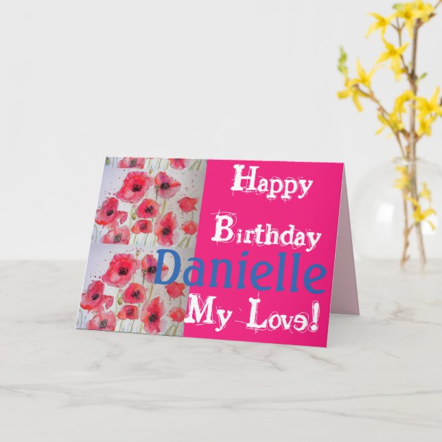 Red Poppy poppies Happy Birthday Ladies Name Card (Yellow Flower)