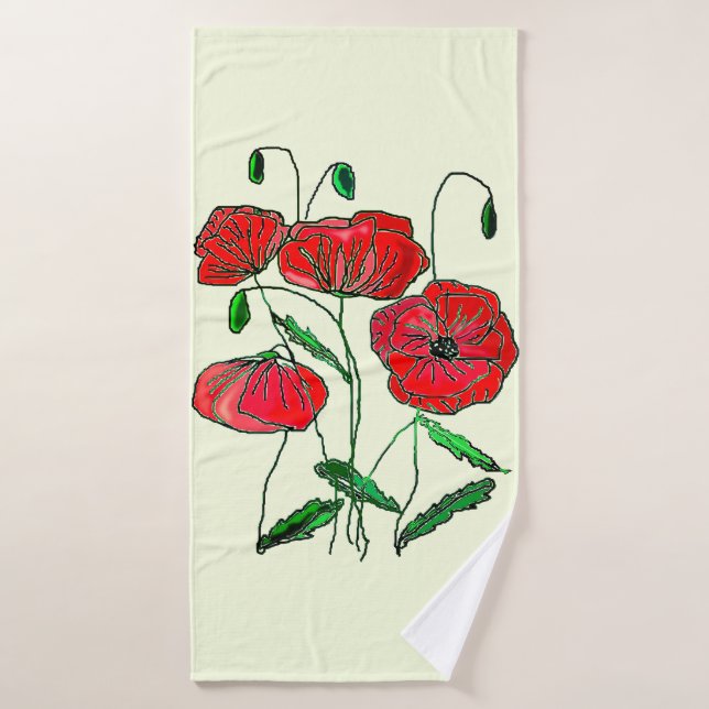 Red Poppy - Poppies - Painting Bath Towel (Bath Towel)