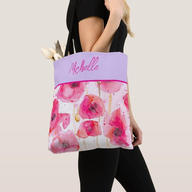 Red Poppy Poppies Watercolor Painting Girls Tote Bag (Close Up)