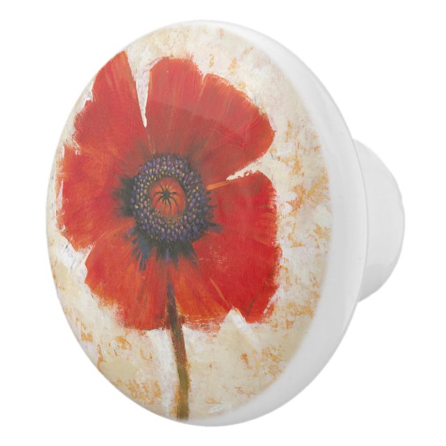 Red Poppy Portrait Ceramic Knob (Right)