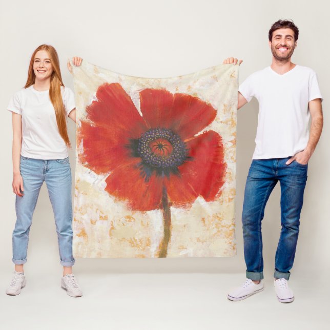 Red Poppy Portrait Fleece Blanket (In Situ)