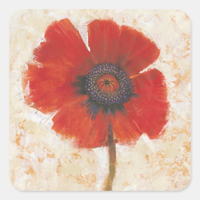 Red Poppy Portrait Square Sticker (Front)