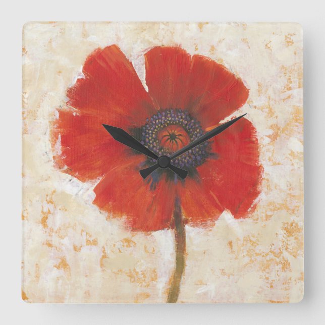 Red Poppy Portrait Square Wall Clock (Front)