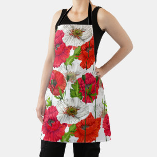 Red Poppy Pretty Modern Floral Elegant Pattern Apron