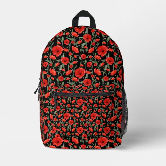 Red Poppy Printed Backpack (Front)
