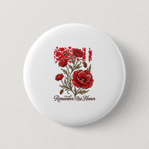 Red Poppy Remember And Honour Vintage Memorial Shi 6 Cm Round Badge