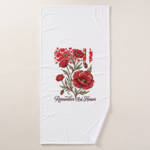 Red Poppy Remember And Honour Vintage Memorial Shi Bath Towel