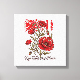 Red Poppy Remember And Honour Vintage Memorial Shi Canvas Print