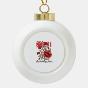 Red Poppy Remember And Honour Vintage Memorial Shi Ceramic Ball Christmas Ornament