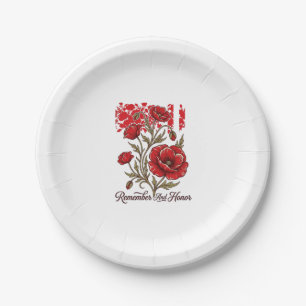 Red Poppy Remember And Honour Vintage Memorial Shi Paper Plate