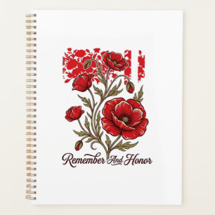 Red Poppy Remember And Honour Vintage Memorial Shi Planner