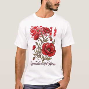 Red Poppy Remember And Honour Vintage Memorial Shi T-Shirt
