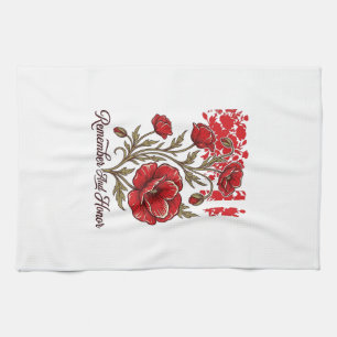 Red Poppy Remember And Honour Vintage Memorial Shi Tea Towel