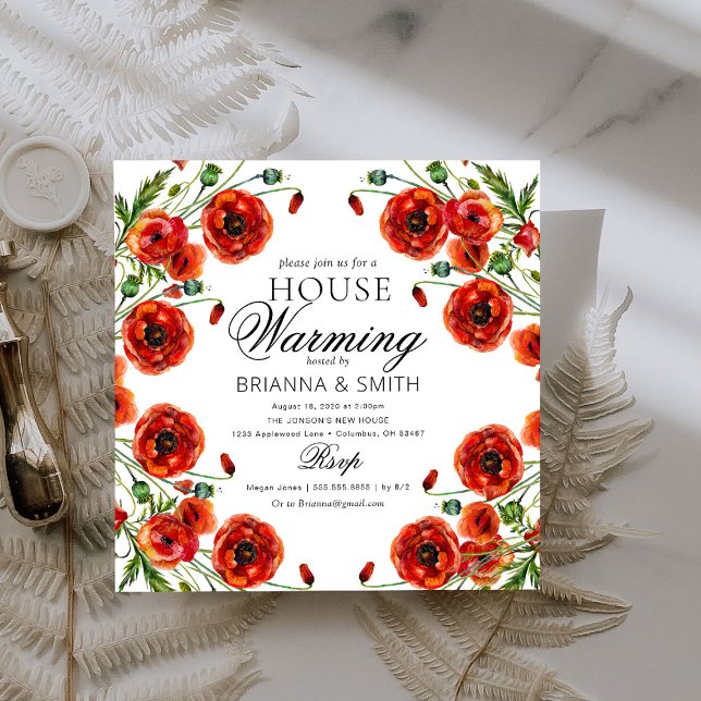 Red Poppy Romantic Floral Housewarming  Invitation (Creator Uploaded)