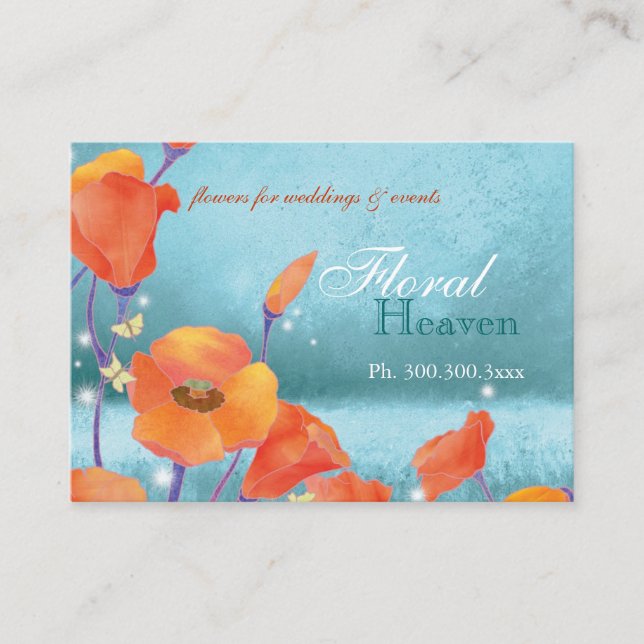 Red poppy Rustic Turquoise Spa Business Card (Front)