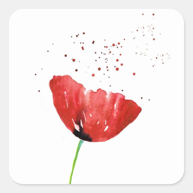 Red Poppy Square Sticker (Front)