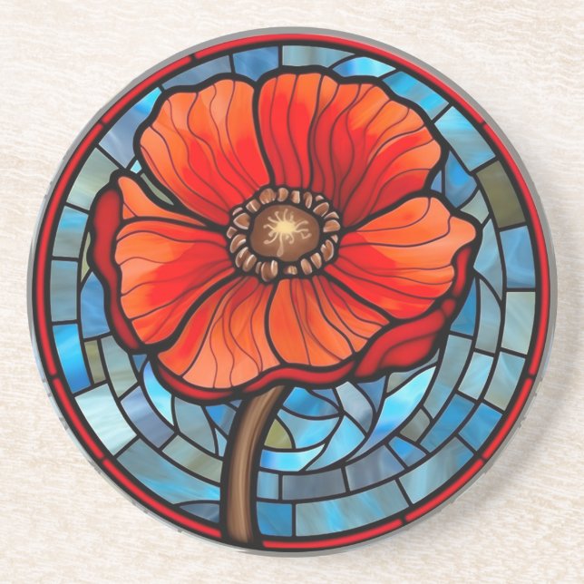 Red Poppy Stained Glass Coaster (Front)