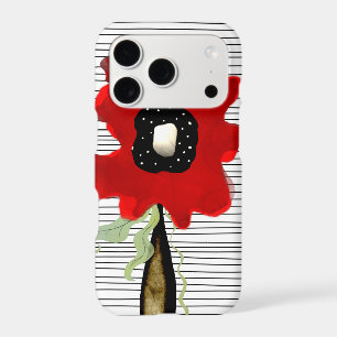 Red poppy striped lines black and white
