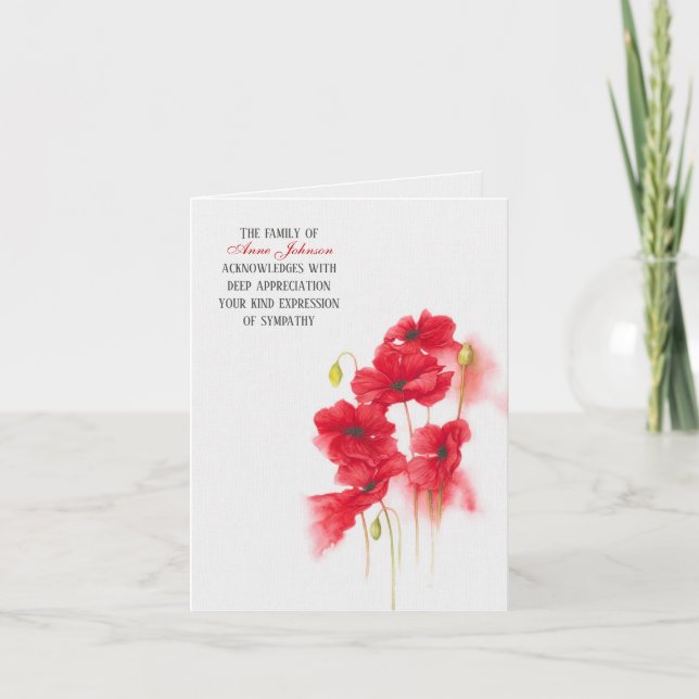 Red Poppy Sympathy Thank You Card (Front)