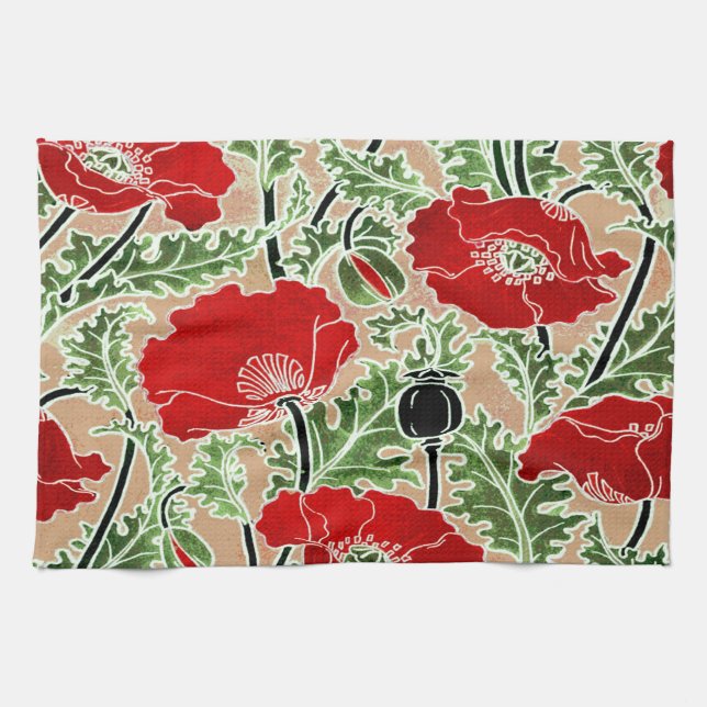 Red Poppy Tea Towel (Horizontal)