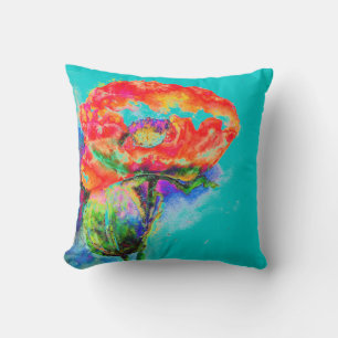 Red Poppy -teal Cushion