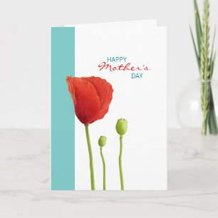 Red Poppy teal Mother's Day Card
