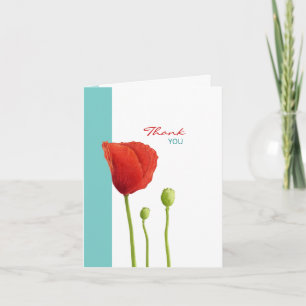 Red Poppy teal Thank You Note Card