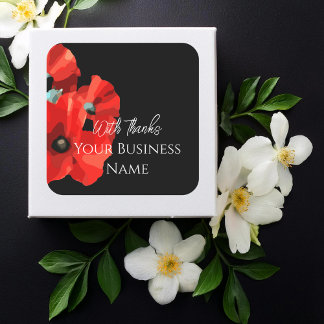 Red Poppy Thank You Square Sticker