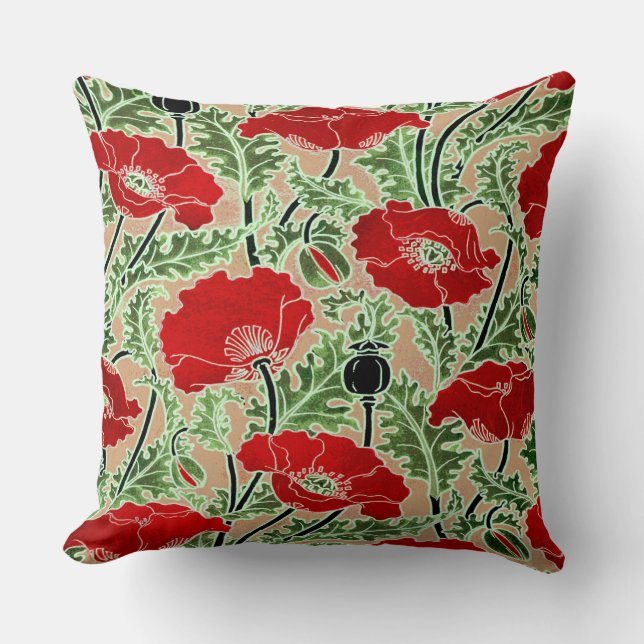 Red Poppy ~ Throw Pillow / Cushion (Front)