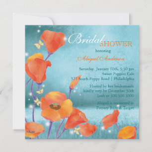 Red Poppy Turquoise Bridal Shower Invitation