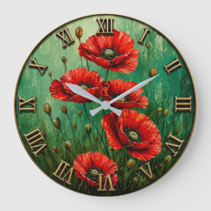 Red Poppy Vibrant Wildflower Meadow Large Clock