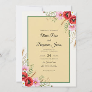 Red Poppy Vintage Wedding Invitation