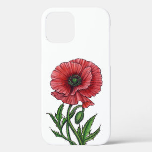 Red poppy, watercolor and ink iPhone 12 case