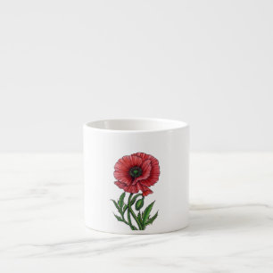 Red poppy, watercolor and ink espresso cup