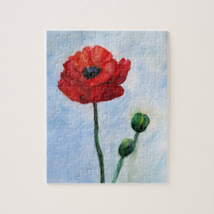 Red Poppy Watercolor Art Puzzle