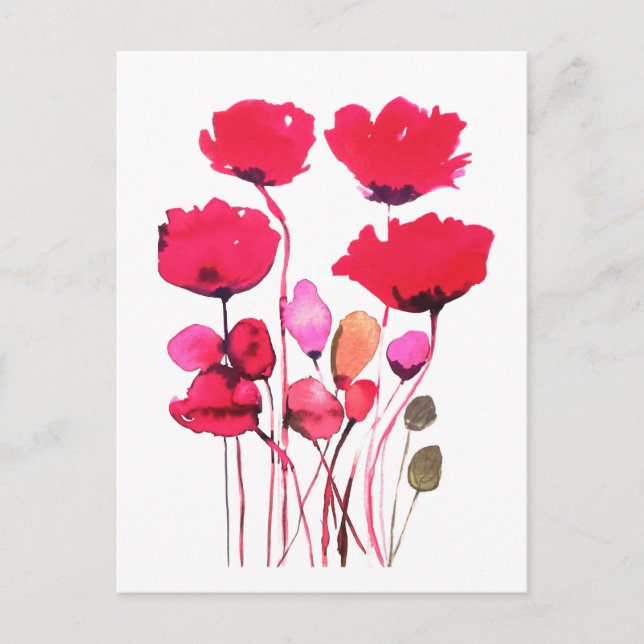 Red poppy watercolor botanical postcard (Front)