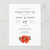 Red poppy watercolor engagement party invitation