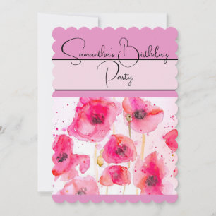 Red Poppy Watercolor floral Flower Poppies Invitation